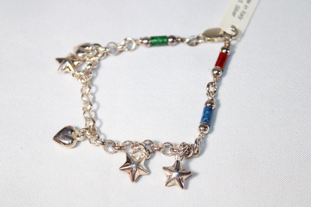 Italian Sterling Charm Bracelet w/ Hearts & Stars (1 of 2)