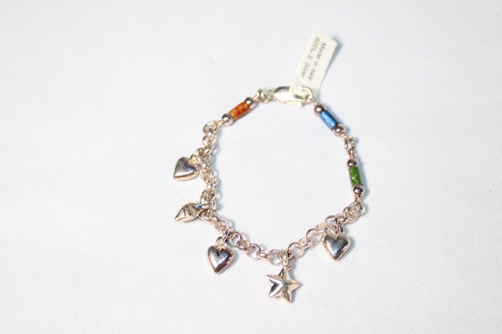 Italian Sterling Charm Bracelet w/ Hearts & Stars (1 of 3)