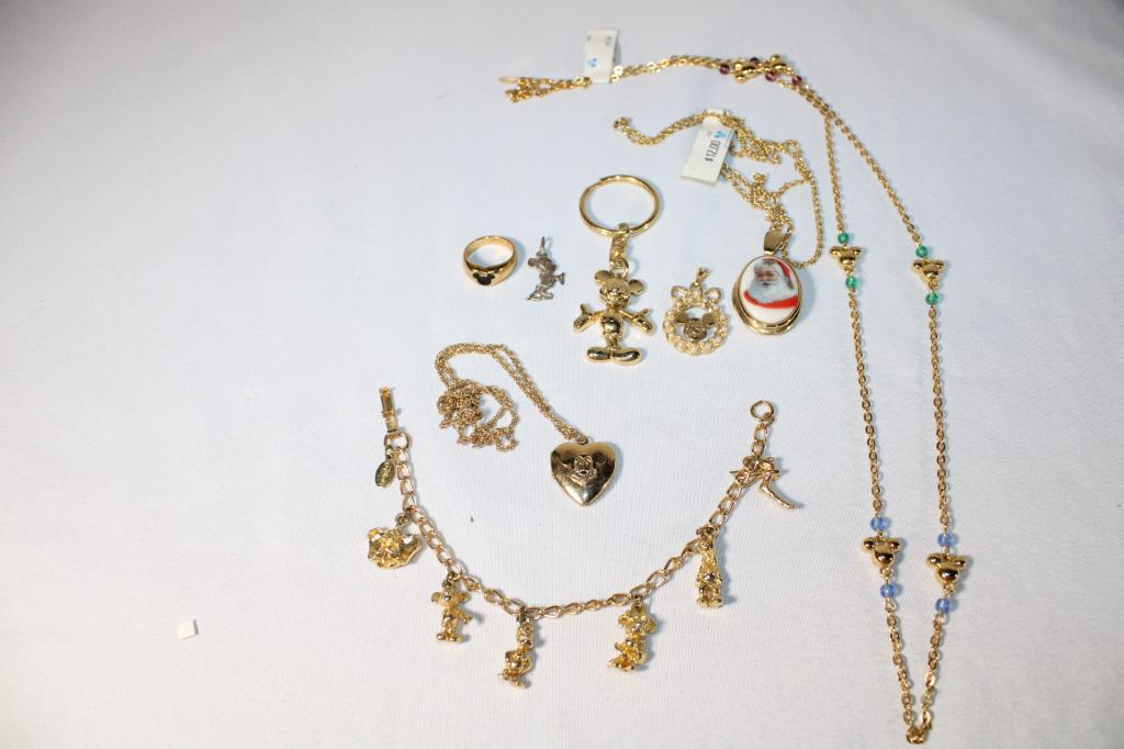 Lot of Disney Jewelry Necklaces Ring Key Chain: Good overall as pictured.