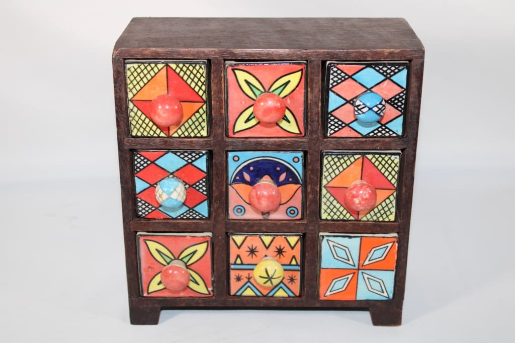 Ceramic & Wood 9 Drawer Spice Holder (1 of 4)