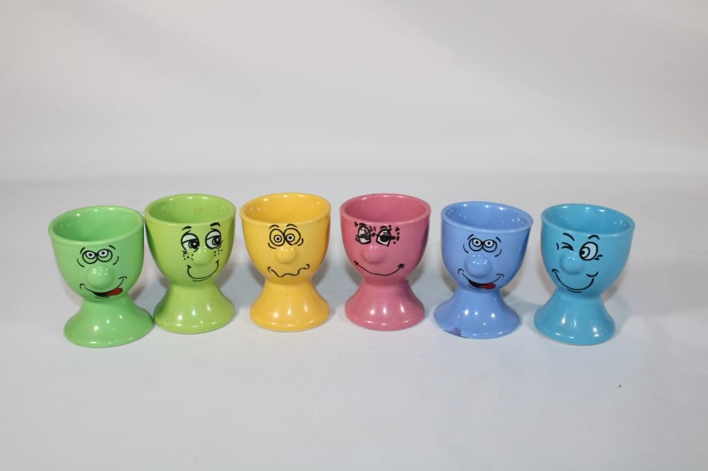 Lot of 6 Funny Face Egg Cups: Good overall as pictured.