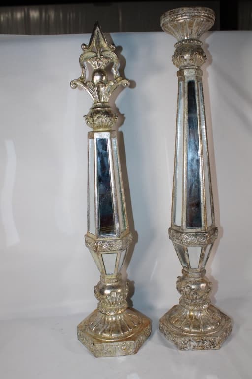 MIrror and Silver Pedestal Candle Holder & Pillar (1 of 2)