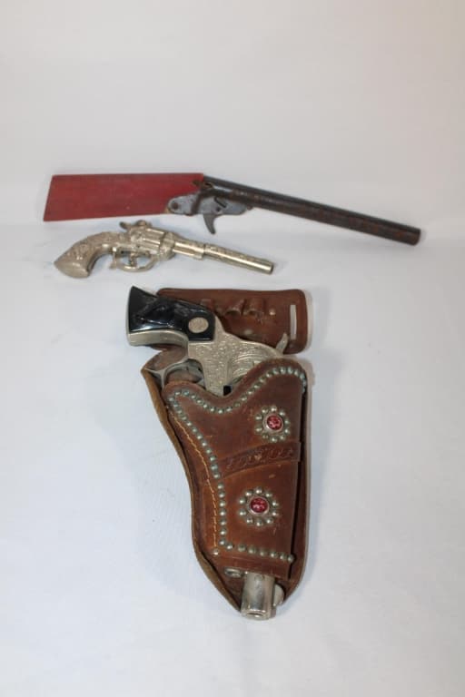 Lot of Toy Cap Guns - One with Holster: good overall as pictured