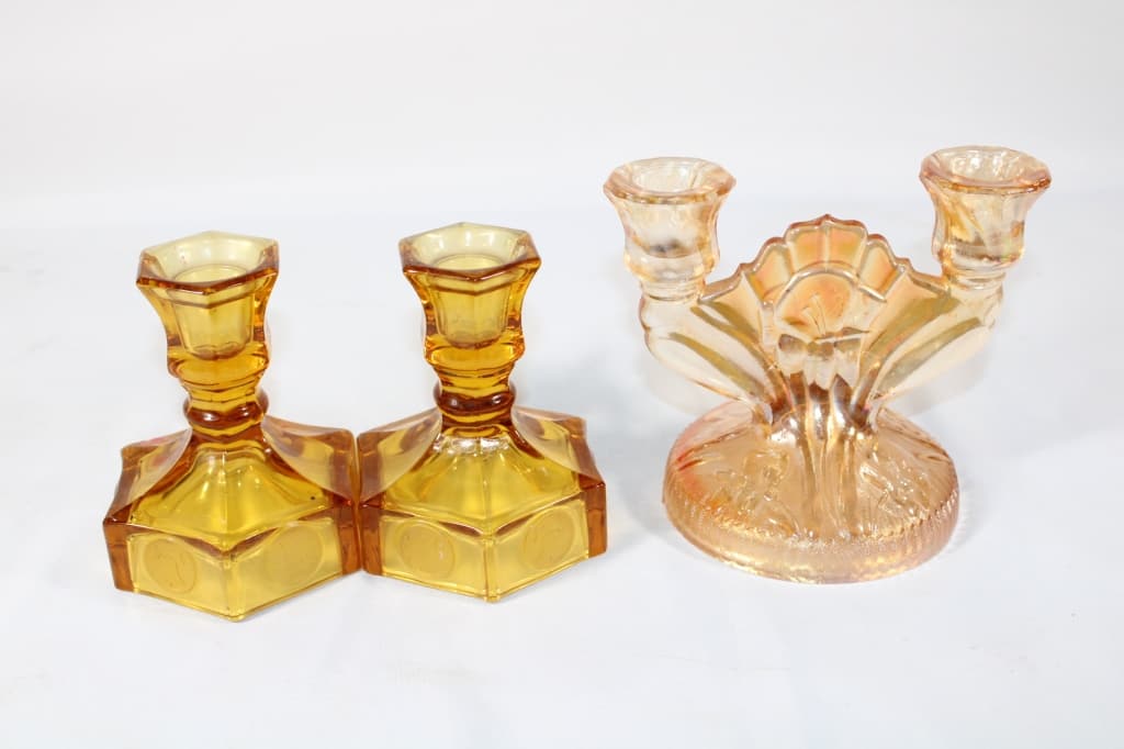 Fostoria Amber Coin Candlestick Holders & More (1 of 3)