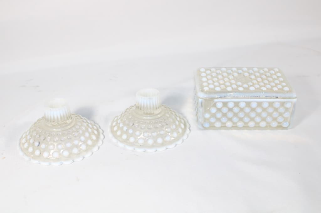 Anchor Hocking Moonstone Candle Holders & Dish (1 of 3)