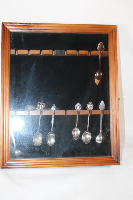 Lot of Travel Spoons in Display Case (1 of 2)