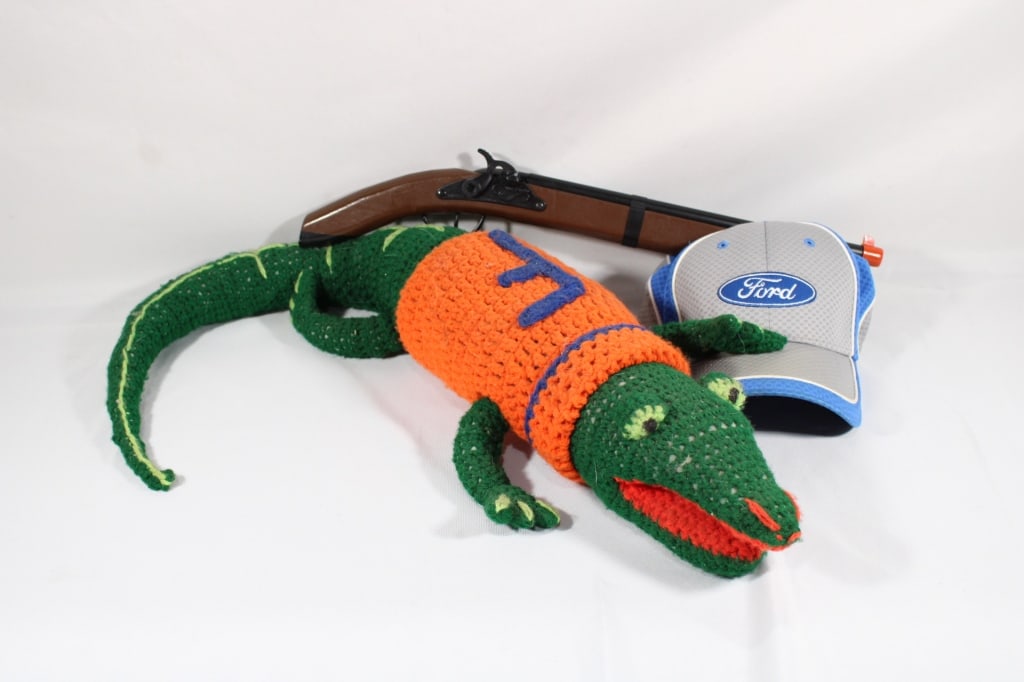 Crocheted UF Gator Ford Hat and Toy Gun: Good overall as pictured.
