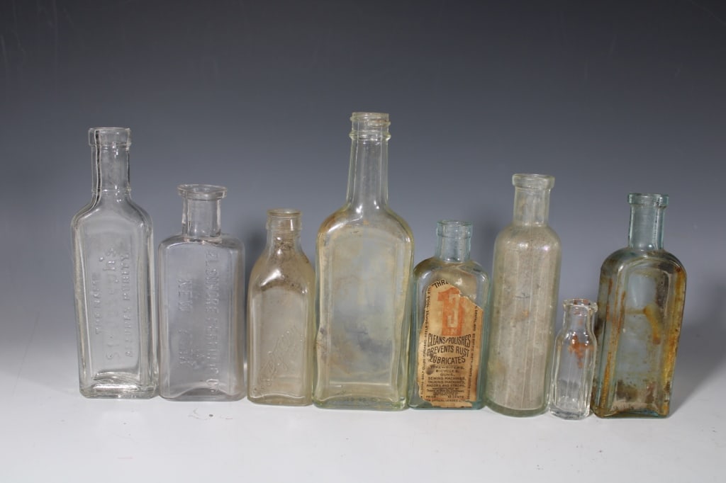 Lot of 8 Antique Bottles 3 in 1 paper label & More (1 of 4)