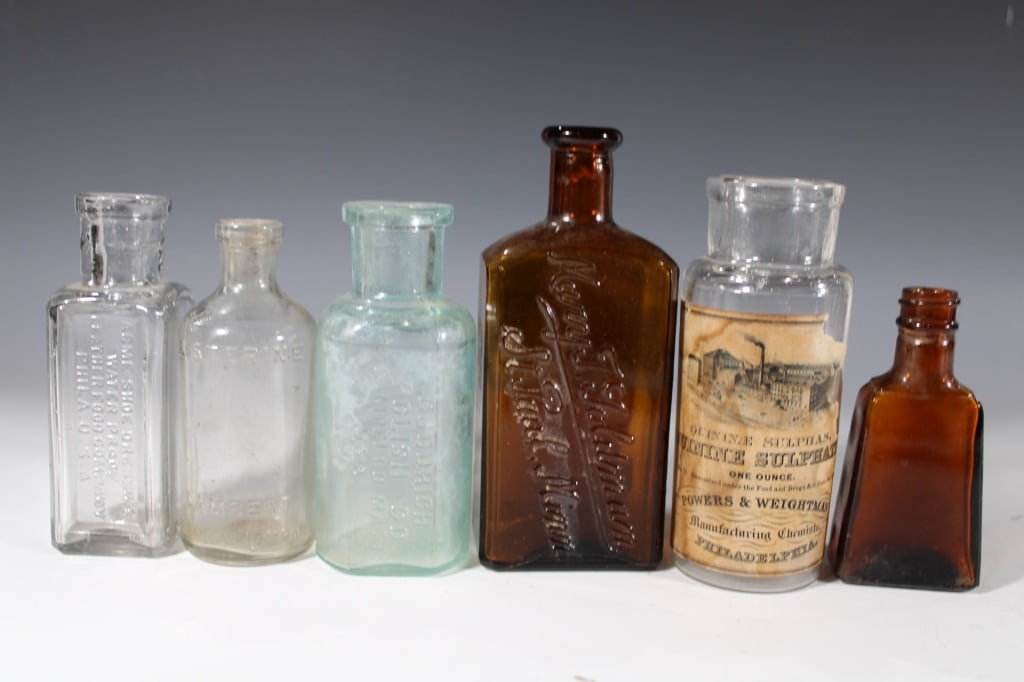 Lot of 6 Antique Bottles Powers & Weightman & More (1 of 4)