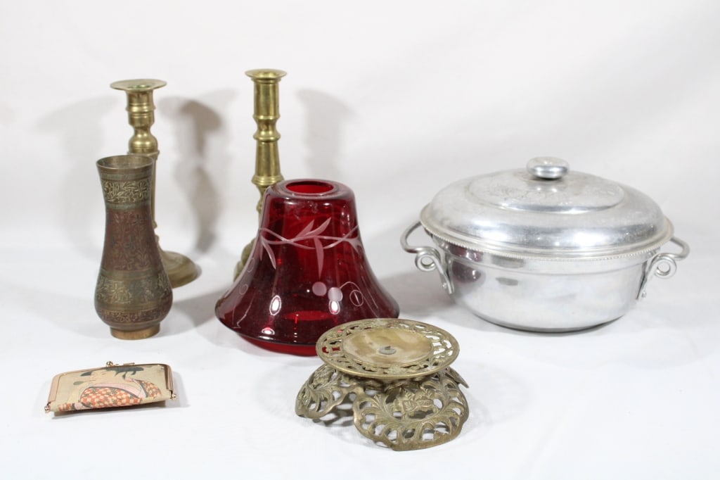 Vintage brass candle holders, glass globe, etc (1 of 3)