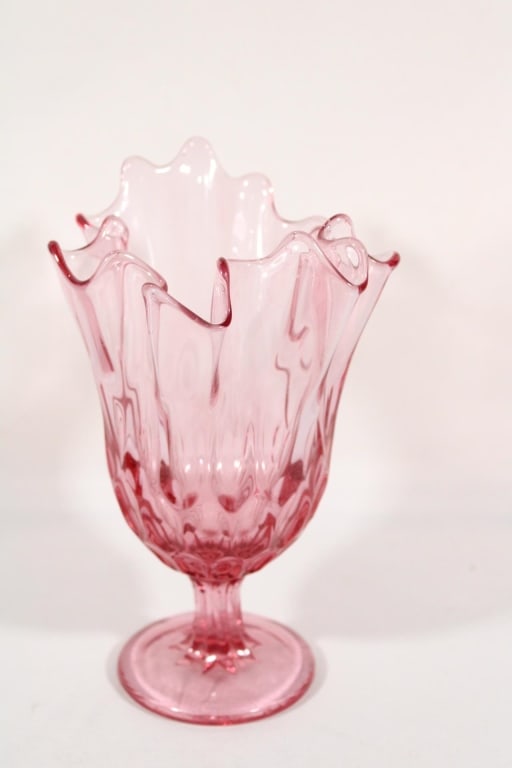 Fenton Pedestal Handkerchief Vase: Good overall as pictured