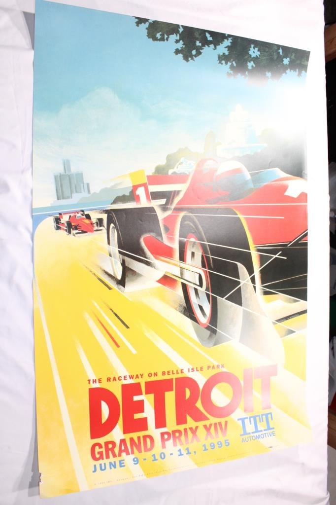 1995 Detroit Grand Prix Poster by Dan DeRyckere: Good overall as pictured. Measures about 24" x 36".
