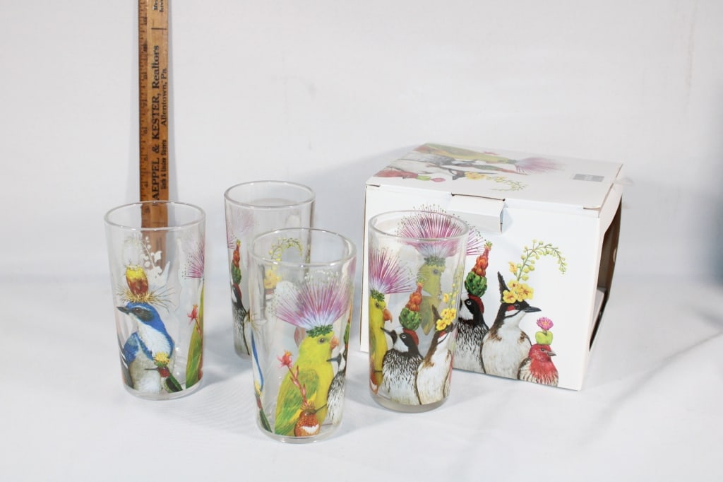 PPD set of four bird drinking glasses with box (1 of 2)
