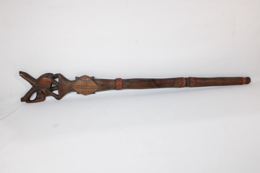 Hand Carved Wood Elephant Staff/ Walking Stick (1 of 3)