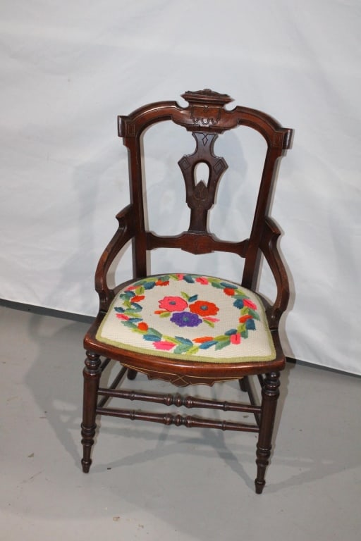 Victorian Walnut Wood Tapestry Chair (1 of 4)