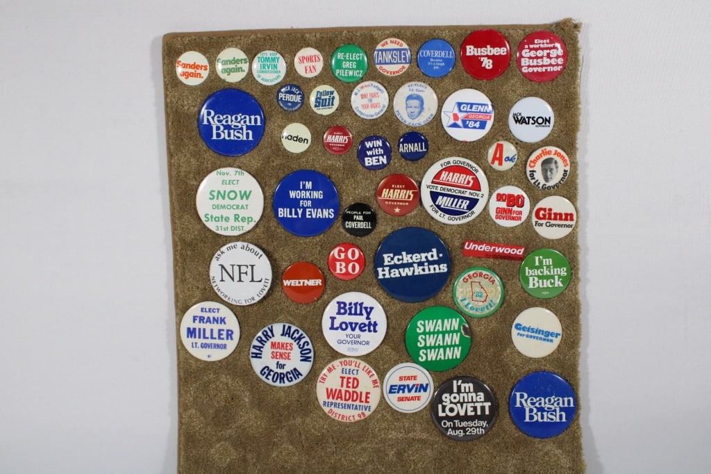 45 Political Campaign Pinback Buttons: 1960's To 1980"s
