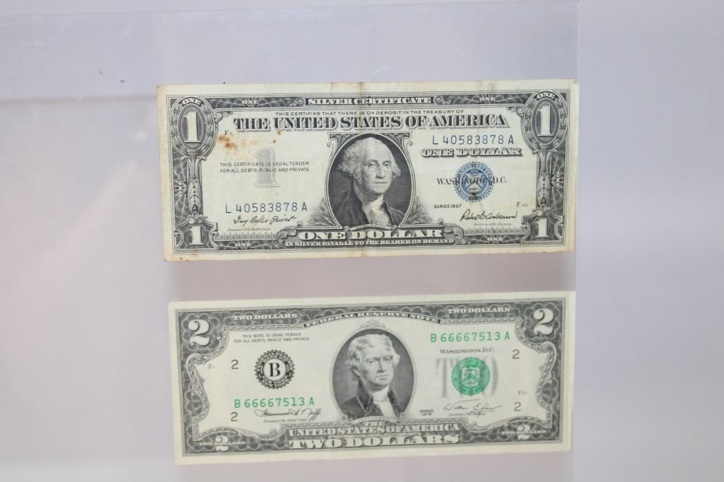 1957 Silver Certificate and 1978 $2 Dollar Bill (1 of 6)