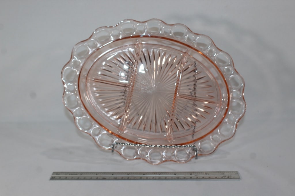 Large antique pink glass relish dish (1 of 2)