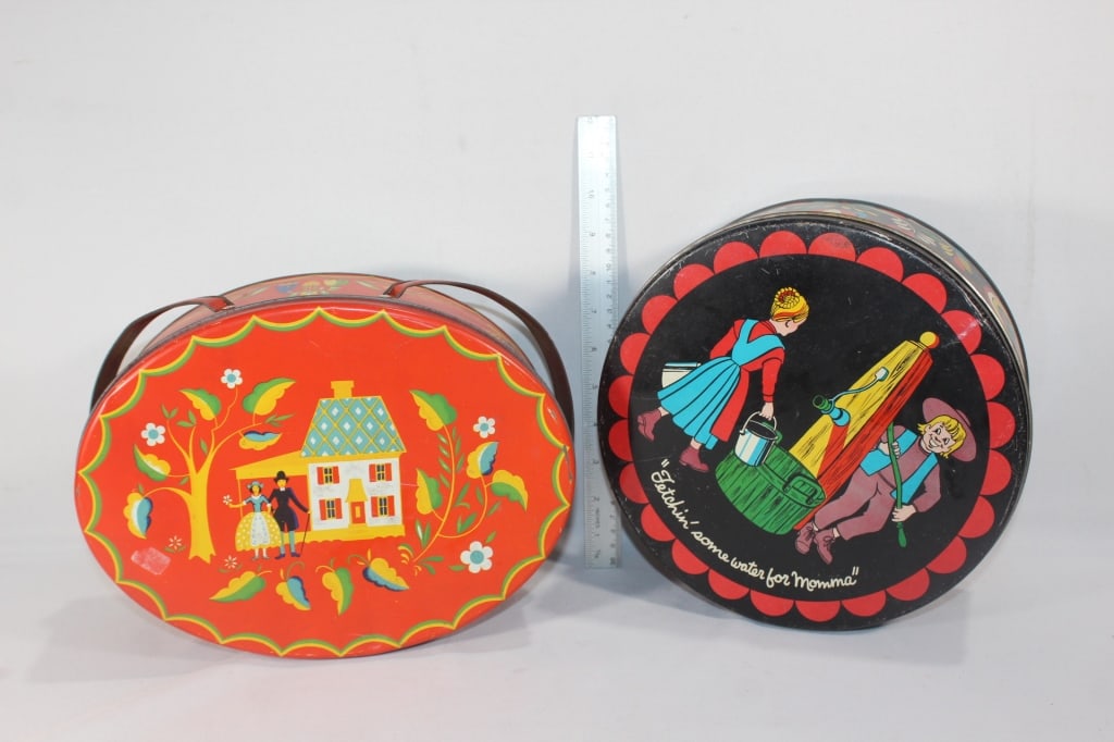 Two Toleware style tin canisters (1 of 4)