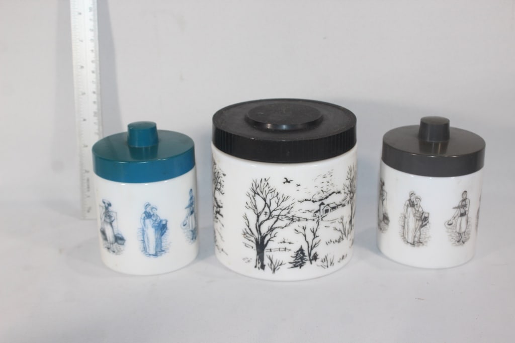 VTG Opaline/Maxwell coffee milk glass containers: Good overall as pictured