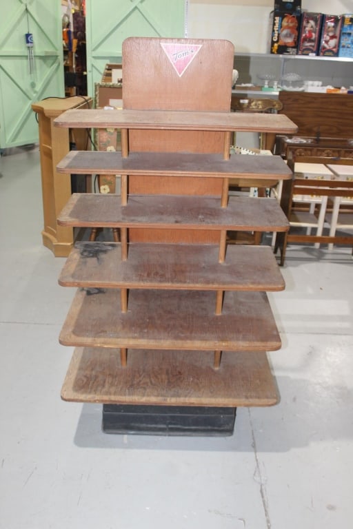 Vintage Wood Toms Advertising Display Stand: Good overall as pictured