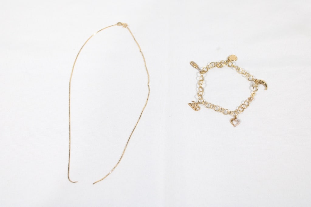 14kt Chain AS IS & Charm Bracelet: Chain is broken. Bracelet Good overall as pictured