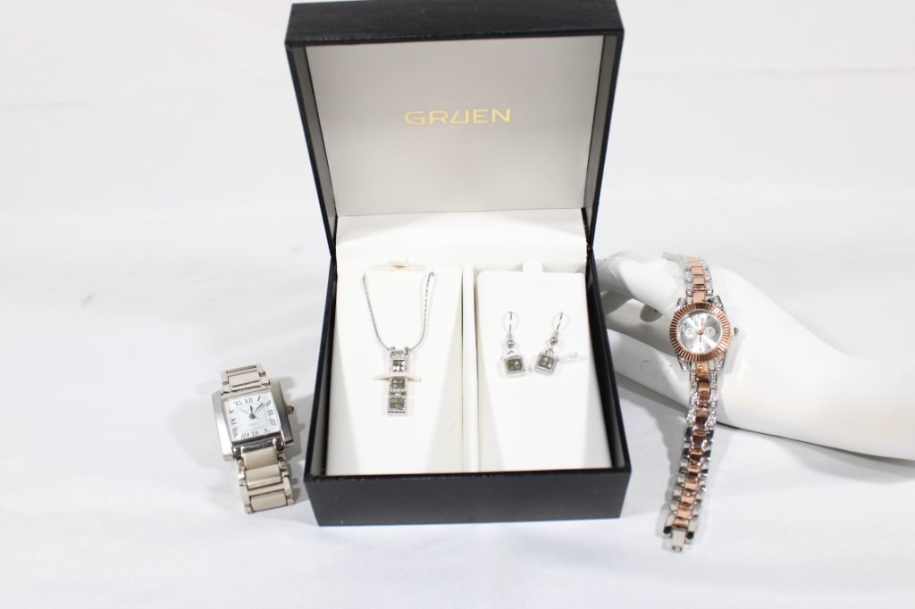 Gruen Necklace & Earring Set, Watches: Watches not tested, Good overall as pictured