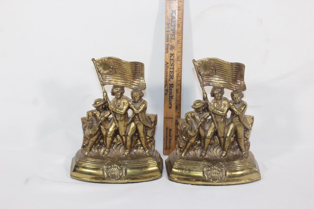 Pair of "Spirit of 76" brass bookends: Good overall as pictured