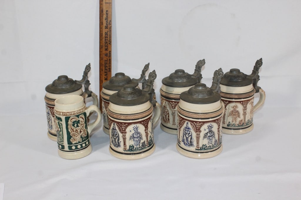 Lot of small Authentic German Steins-Pewter lids: Good overall as pictured