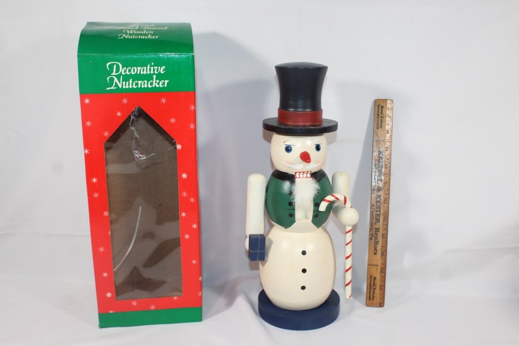 Hand painted wooden snowman nutcracker: Good overall as pictured