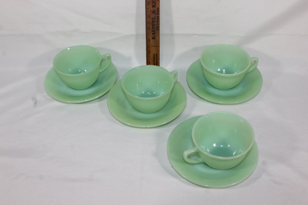 4 Tea cups and saucers-VTG Fire King Jadeite: good overall as pictured