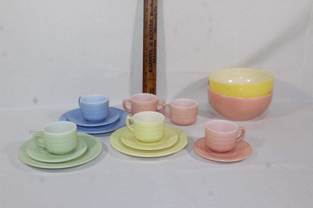 Two Fire King Small bowls-Hazel Atlas kids tea set: good overall as pictured