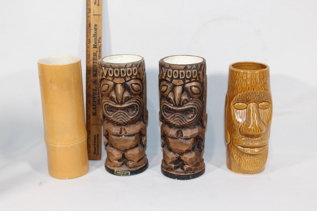 Four Vintage tiki mugs: Good overall as pictured