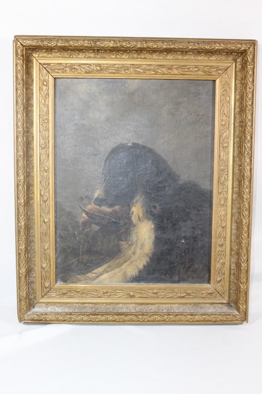 Antique Framed OIC Dog with Pheasant Painting (1 of 4)