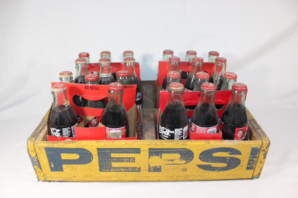 Vintage Yellow Pepsi Crate with Coke Bottles (1 of 2)