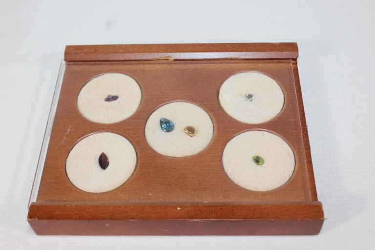 Loose Gemstones in Wood & Lucite Display: Good overall as pictured.