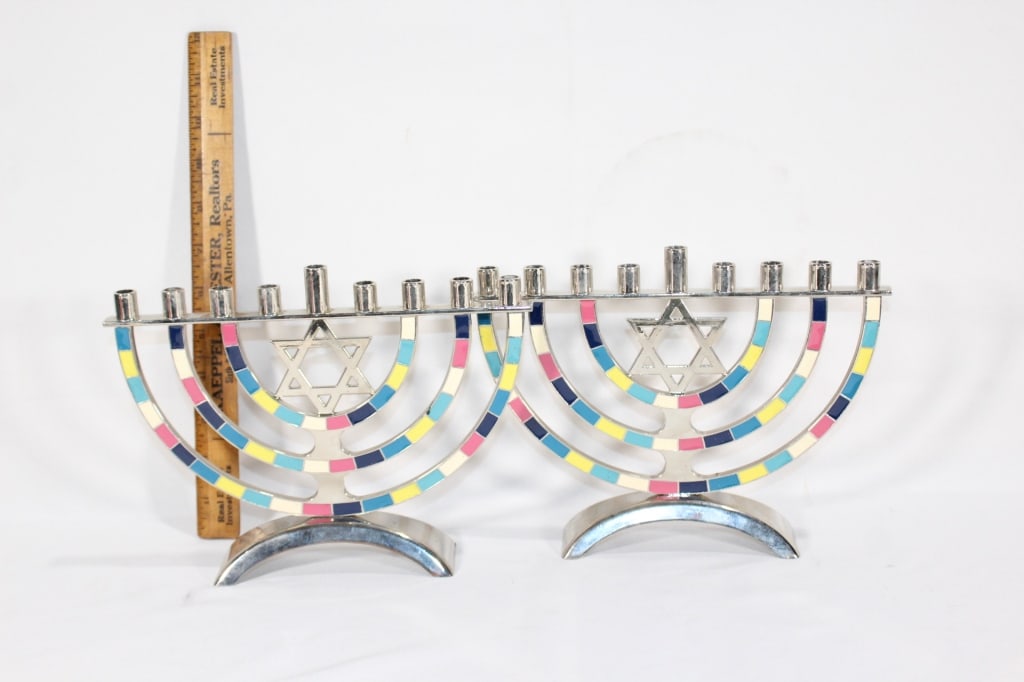 Lot of 2 Metal Enamel Painted Menorahs (1 of 2)