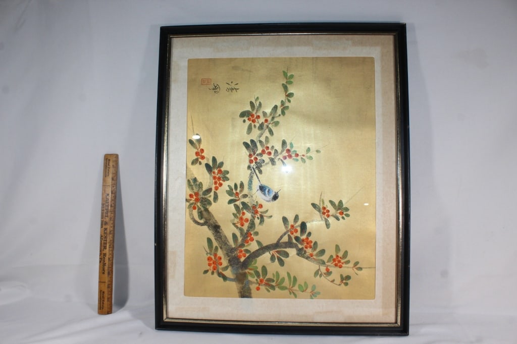 Large Asian style paint on silk artwork (1 of 3)