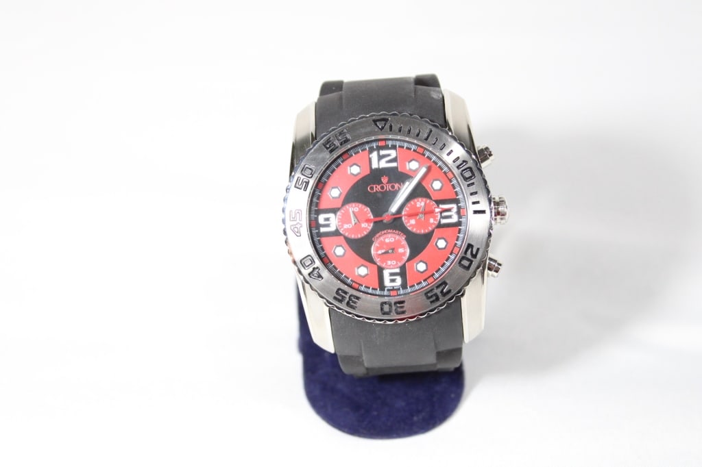 Croton Chronomaster Men's Black & Red Watch: good overall condition - untested