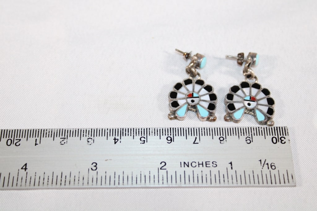 Zuni Sun face stone shell inlay sterling earrings (1 of 2)