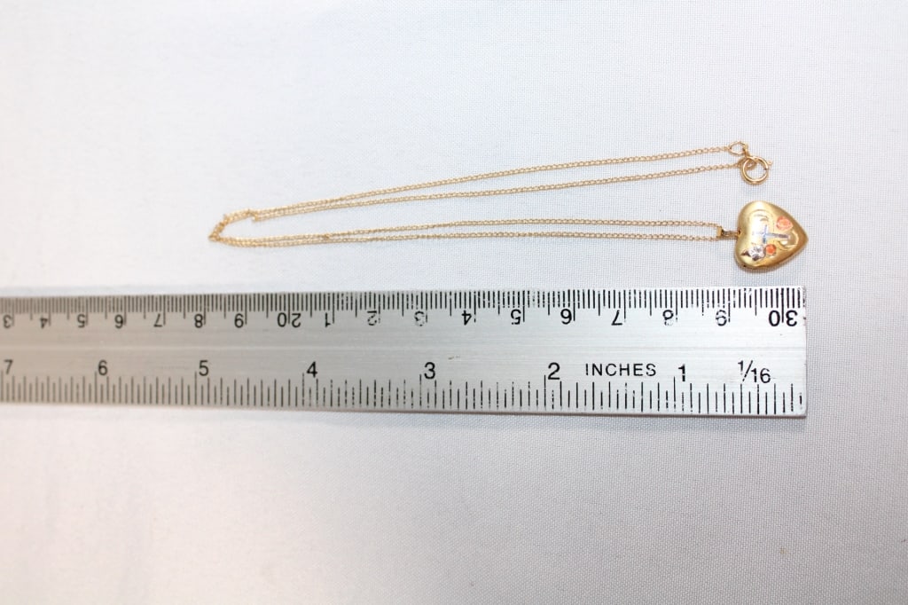 14K Gold Filled Cross Heart Locket w/ chain: good overall condition