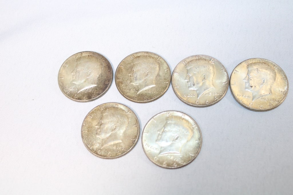 Lot of 6 1964 Kennedy Half Dollars (1 of 4)