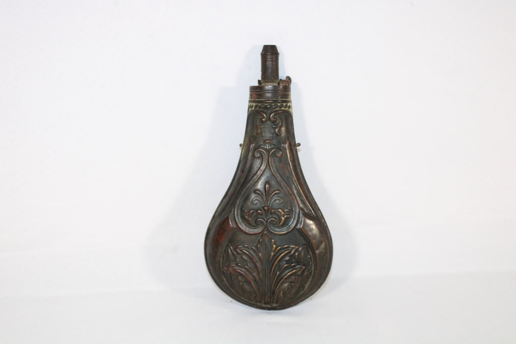 Antique Metal Black Powder Flask (1 of 4)