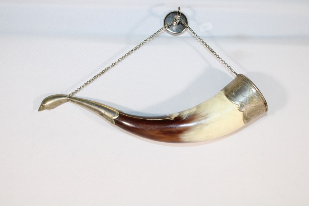 Ornate Black Powder Horn Shaped like Animal (1 of 5)