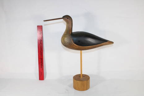 VTG Wooden shorebird decoy on stand: Good overall condition