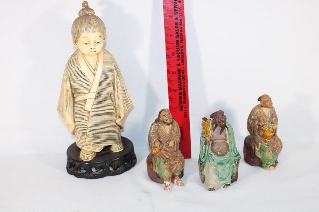 Four Asian style statues-clay,resin: Good Overall Condition