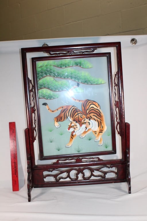 Thread and silk? Asian artwork on stand (1 of 4)