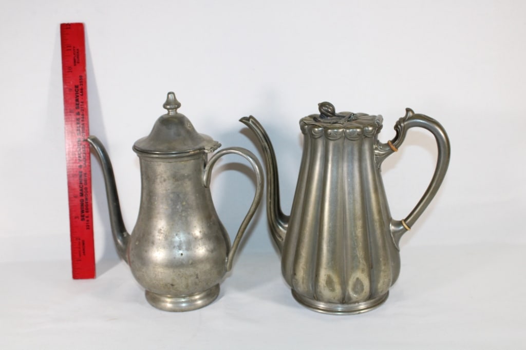 Two Antique Pewter Tea pots (1 of 3)