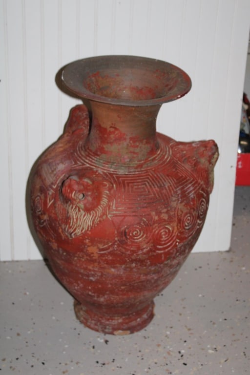 Large Clay urn with lion head detail (1 of 3)