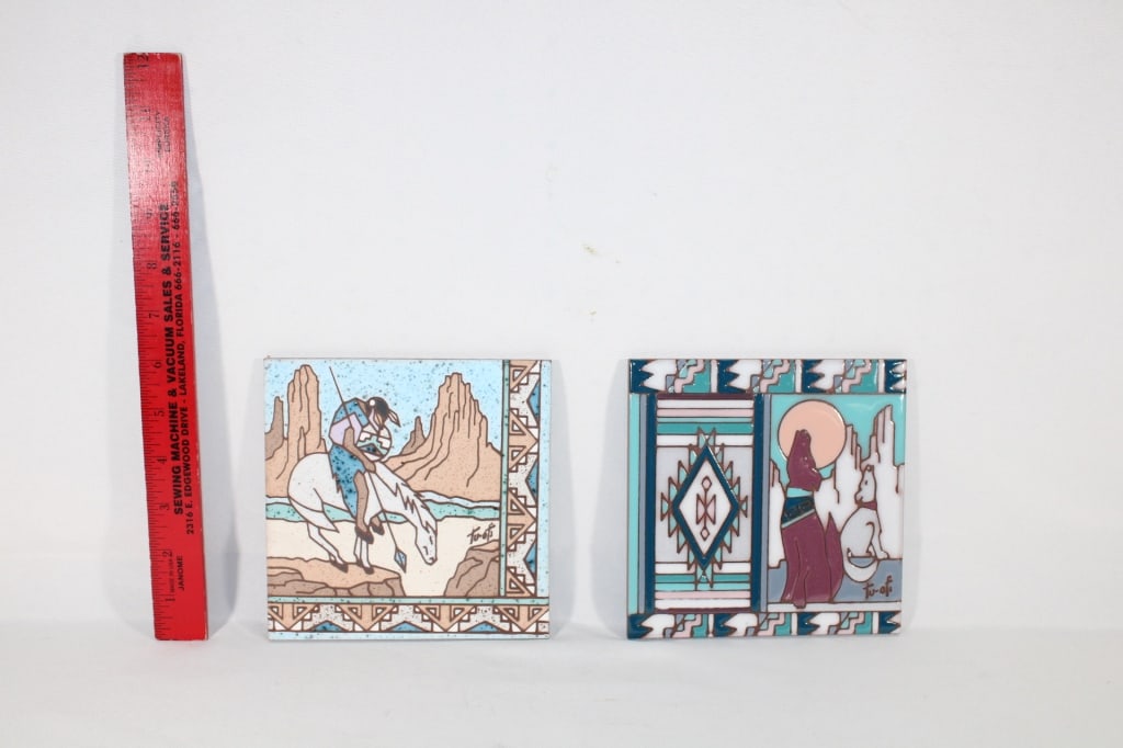 Two Native American Earthtones Gale Tu-oti tiles: Good Overall Condition
